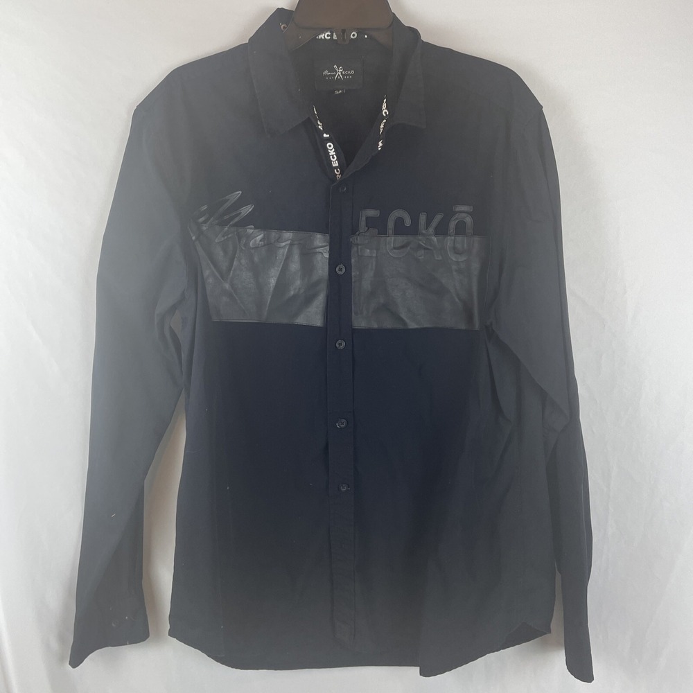 Marc Ecko Spellout Men's Size XL Cut & Sew Black Leather Embellishments